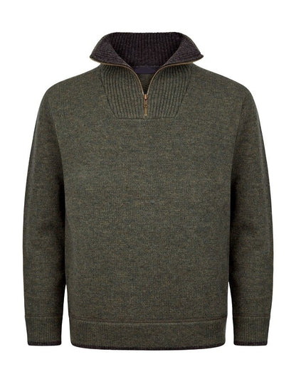 Mens Half Zip Wool Sweater - Nutmeg 