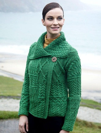 Patchwork Cardigan with Collar - Kiwi