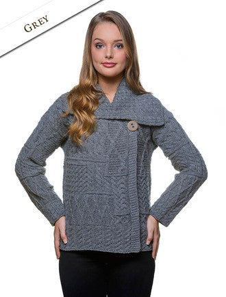 Patchwork Cardigan with Collar - Grey 