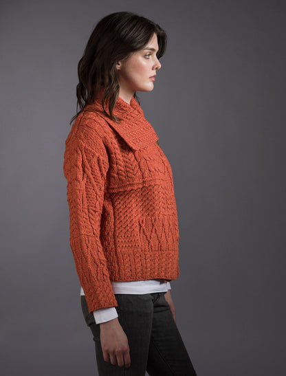 Patchwork Cardigan with Collar - Autumn Leaf 