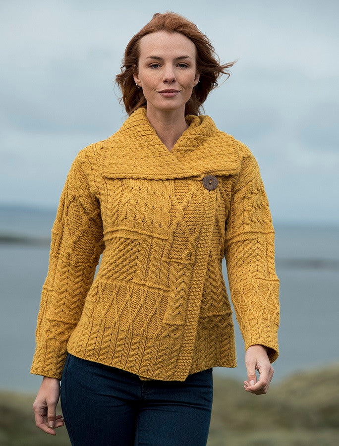 Patchwork Cardigan with Collar - Sun Flower Yellow 