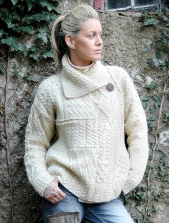 Patchwork Cardigan with Collar - White