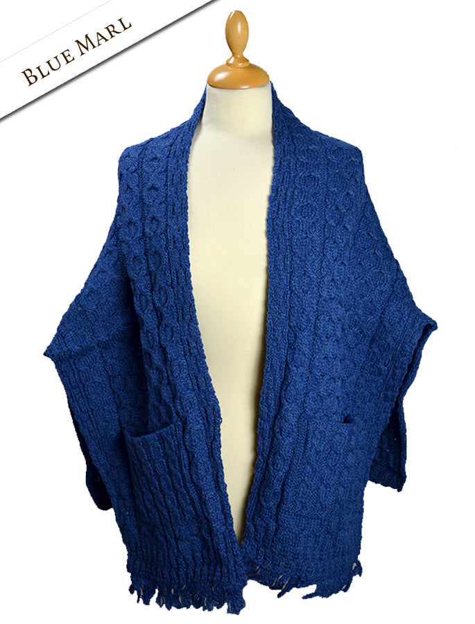 Aran Shawl Wrap with Pockets – Blue 