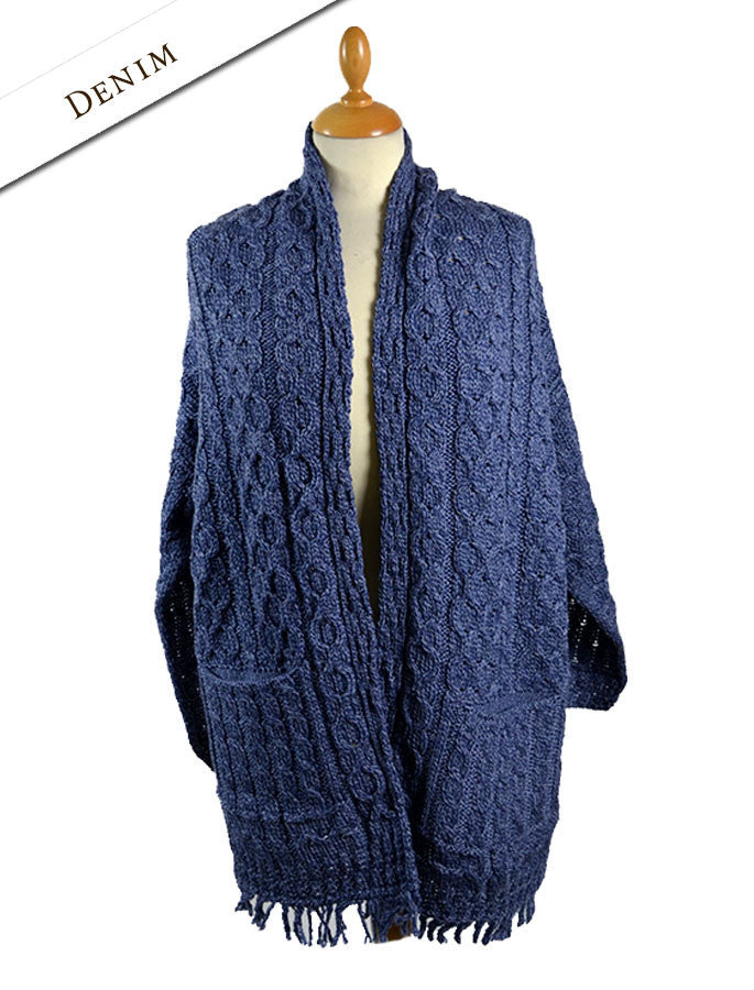 Aran Shawl Wrap with Pockets – Denim 