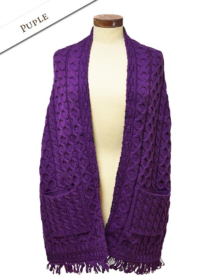 Aran Shawl Wrap with Pockets – Purple 