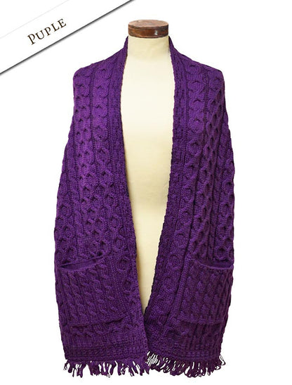 Aran Shawl Wrap with Pockets – Purple 