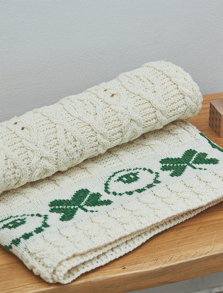 Merino Sheep &amp; Shamrock Baby Throw - White 