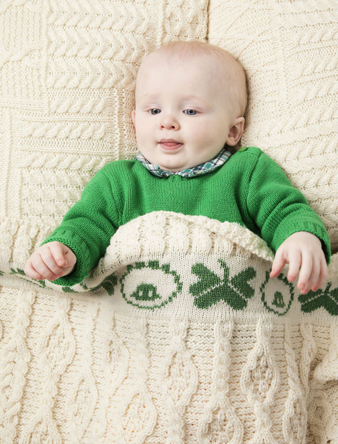 Merino Sheep &amp; Shamrock Baby Throw - White 
