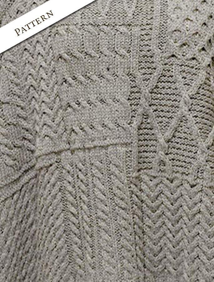Pattern Detail of Merino Wool Patchwork Poncho with Collar 