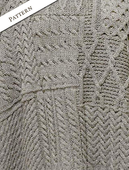 Pattern Detail of Merino Wool Patchwork Poncho with Collar 