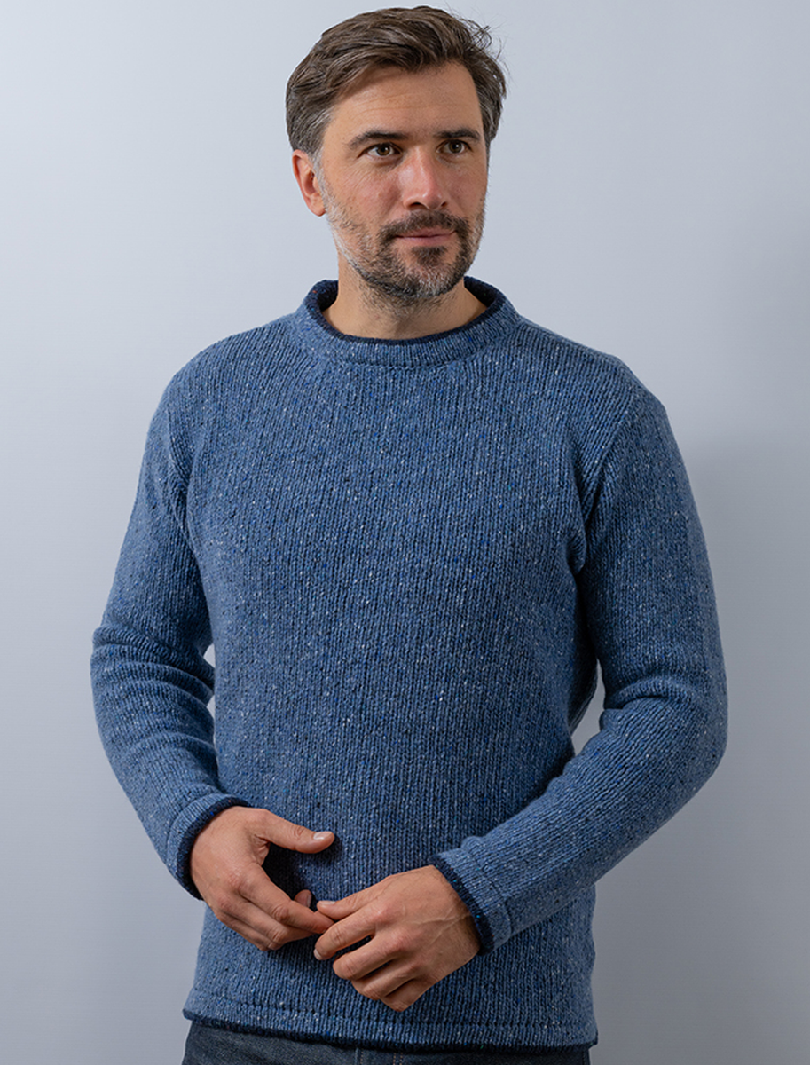 Wool Cashmere Crew Neck Sweater - Blue Ocean 