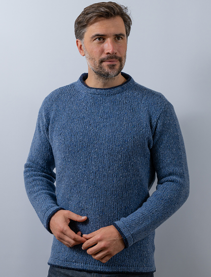 Wool Cashmere Crew Neck Sweater - Blue Ocean 