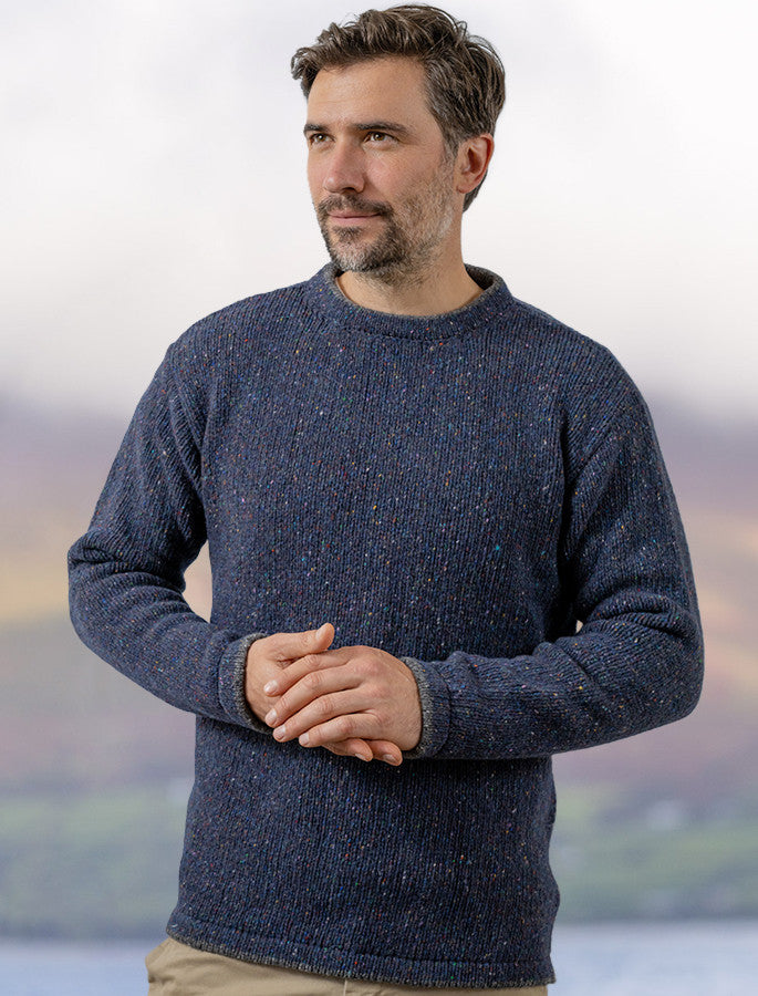 Wool Cashmere Crew Neck Sweater - Navy Marl 