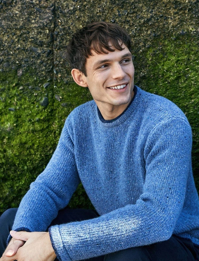 Wool Cashmere Crew Neck Sweater - Blue Ocean 