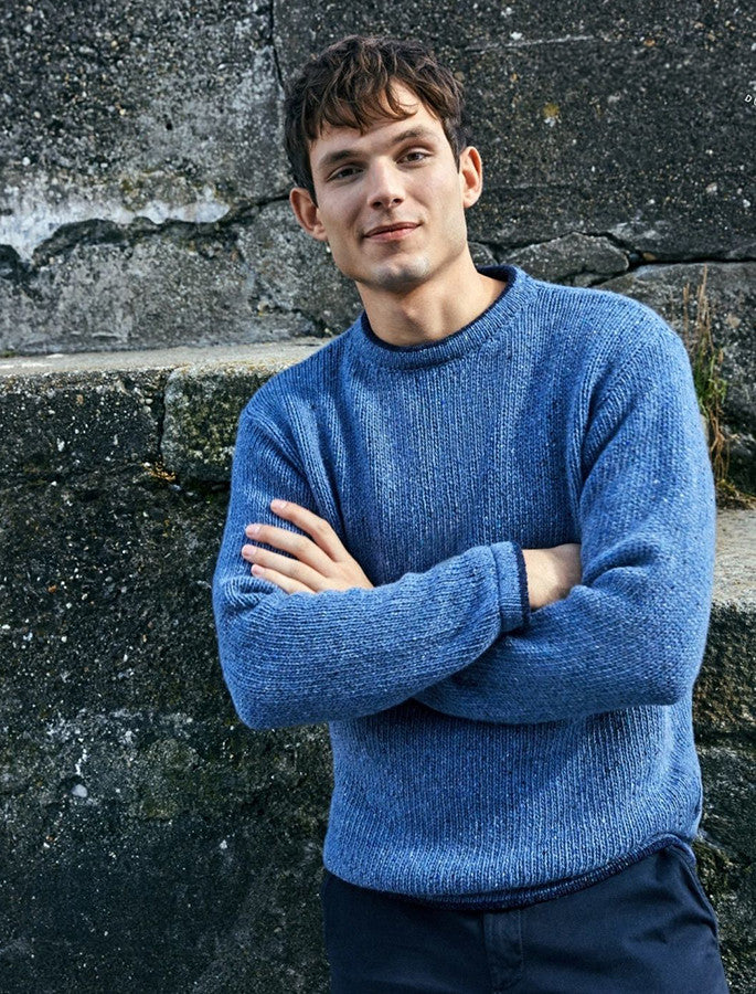 Wool Cashmere Crew Neck Sweater - Blue Ocean 