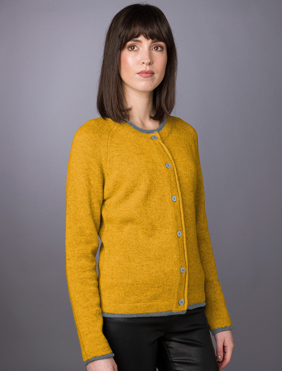 Wool Cashmere Button Down Cardigan - Golden Ochre 