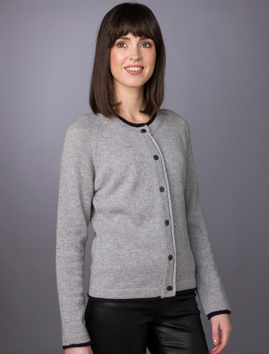 Wool Cashmere Button Down Cardigan - Silver 