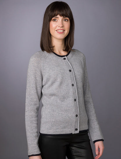 Wool Cashmere Button Down Cardigan - Silver 