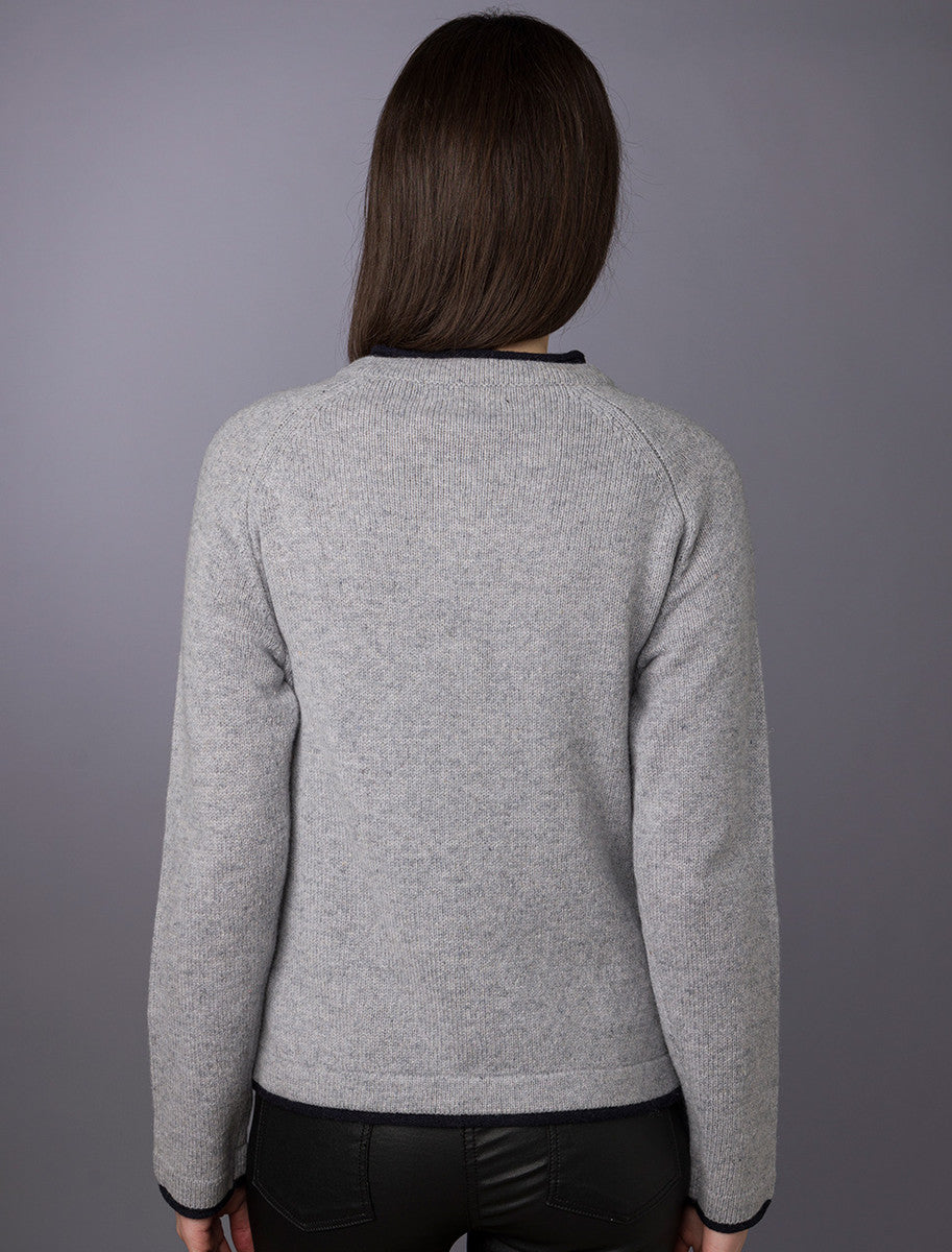 Wool Cashmere Button Down Cardigan - Silver 