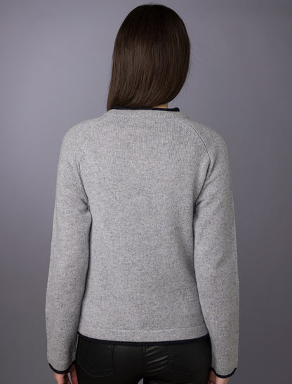 Wool Cashmere Button Down Cardigan - Silver 