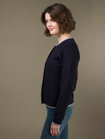 Wool Cashmere Button Down Cardigan - Navy 