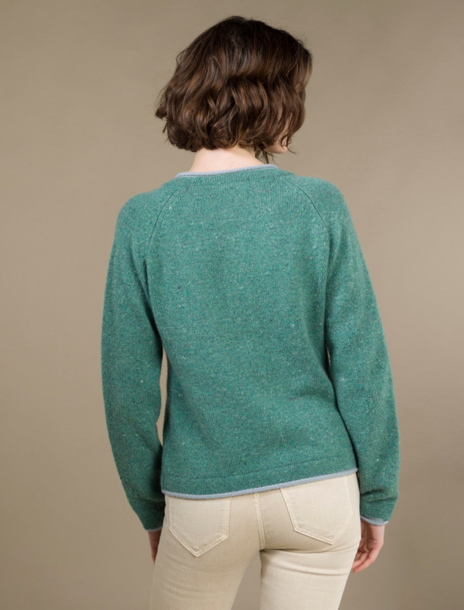 Wool Cashmere Button Down Cardigan - Sea Green 