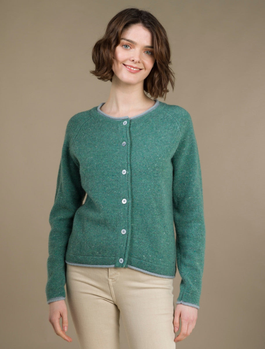 Wool Cashmere Button Down Cardigan - Sea Green 