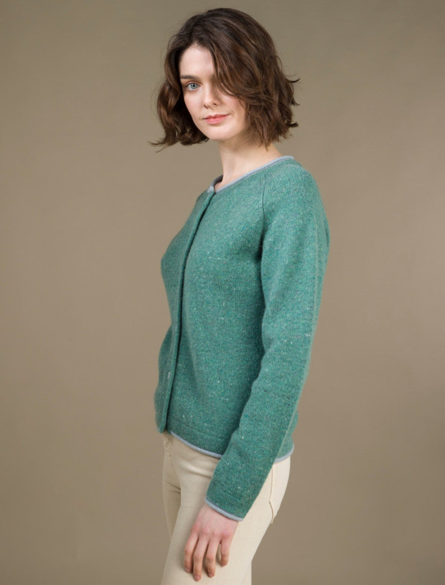 Wool Cashmere Button Down Cardigan - Sea Green 