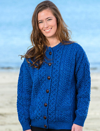 Merino Wool Aran Lumber Jacket - Blue Marl