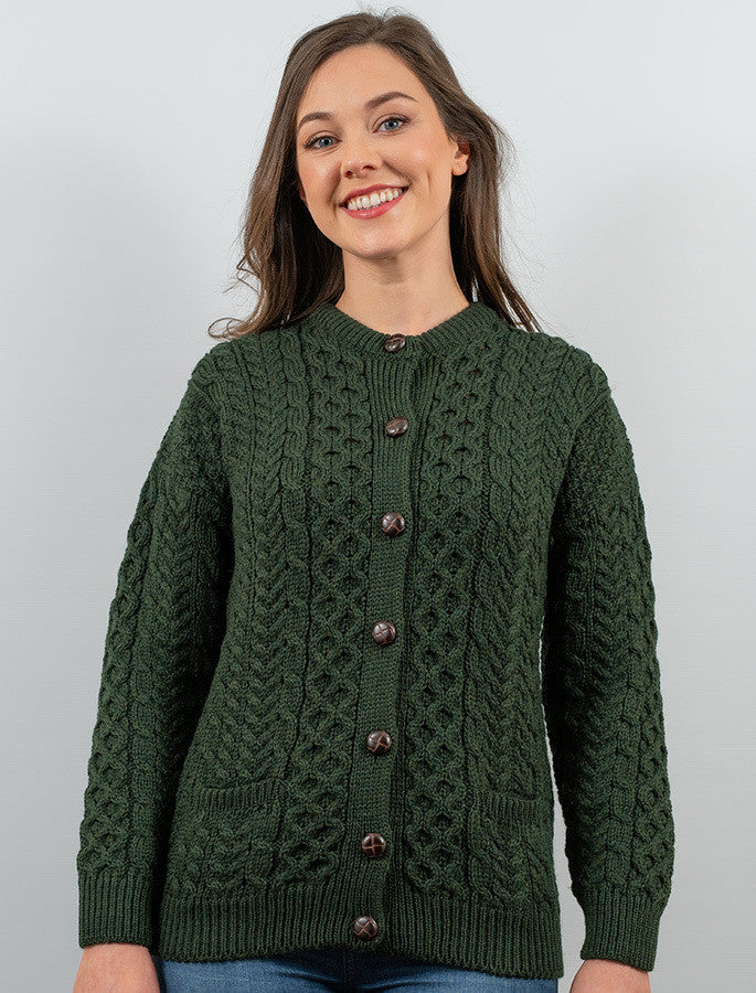 Merino Wool Aran Lumber Jacket - Army Green