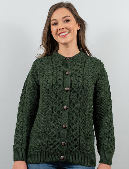Merino Wool Aran Lumber Jacket - Army Green