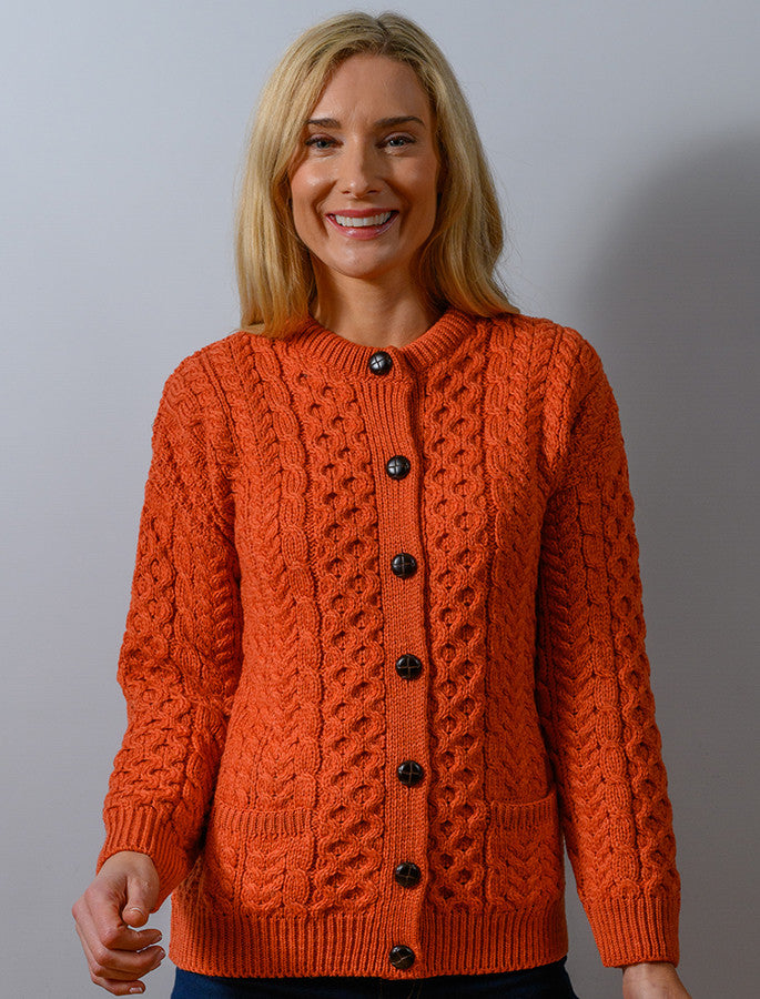Merino Wool Aran Lumber Jacket - Autumn Leaf