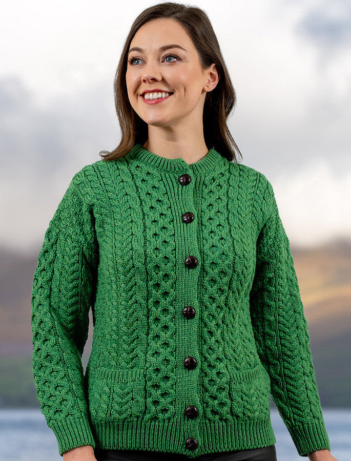 Merino Wool Aran Lumber Jacket - Kiwi