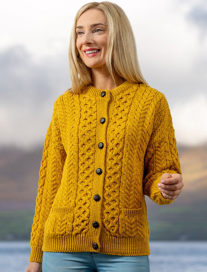 Merino Wool Aran Lumber Jacket - Sunflower Yellow