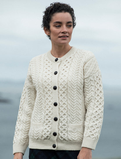 Merino Wool Aran Lumber Jacket - White