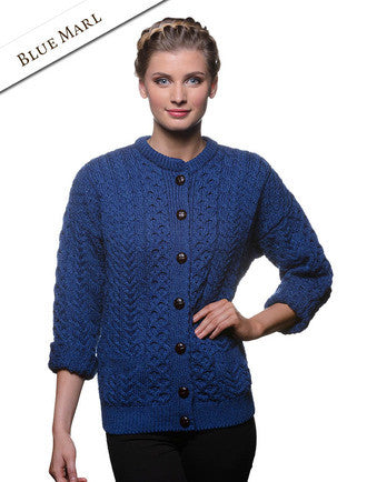 Merino Wool Aran Lumber Jacket - Blue Marl