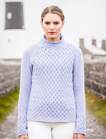 Wool Cashmere Aran Trellis Sweater - Sky Blue 
