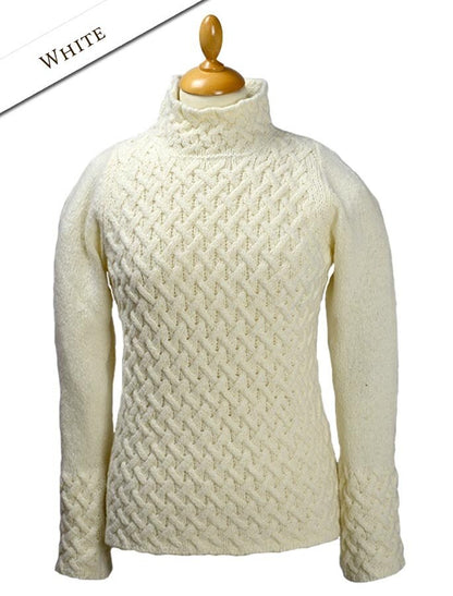 Wool Cashmere Aran Trellis Sweater - White 