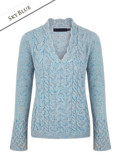 Wool Cashmere Cable V-Neck Sweater - Sky Blue 