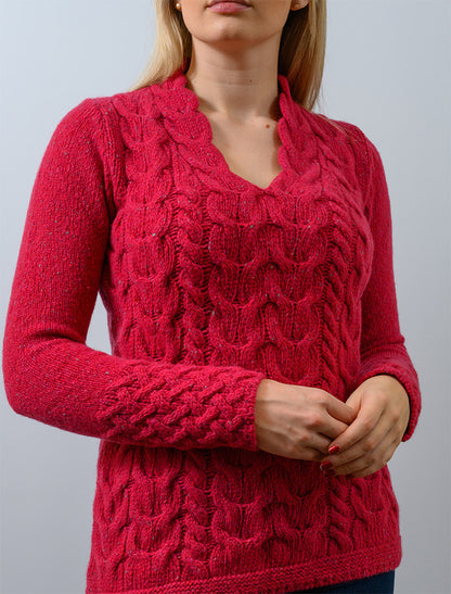 Wool Cashmere Cable V-Neck Sweater - Brambleberry 