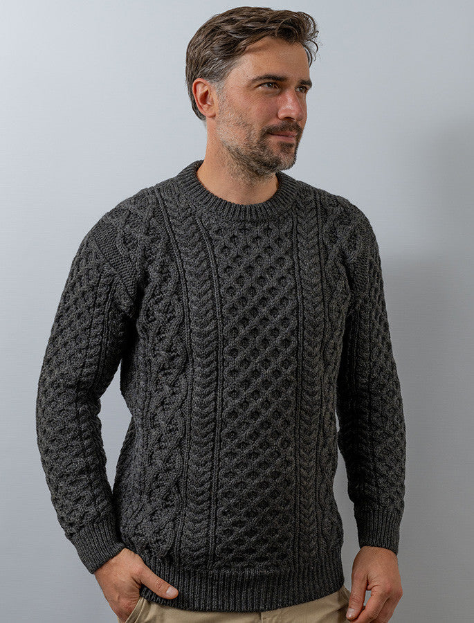 Heavyweight Merino Wool Aran Sweater - Graphite 