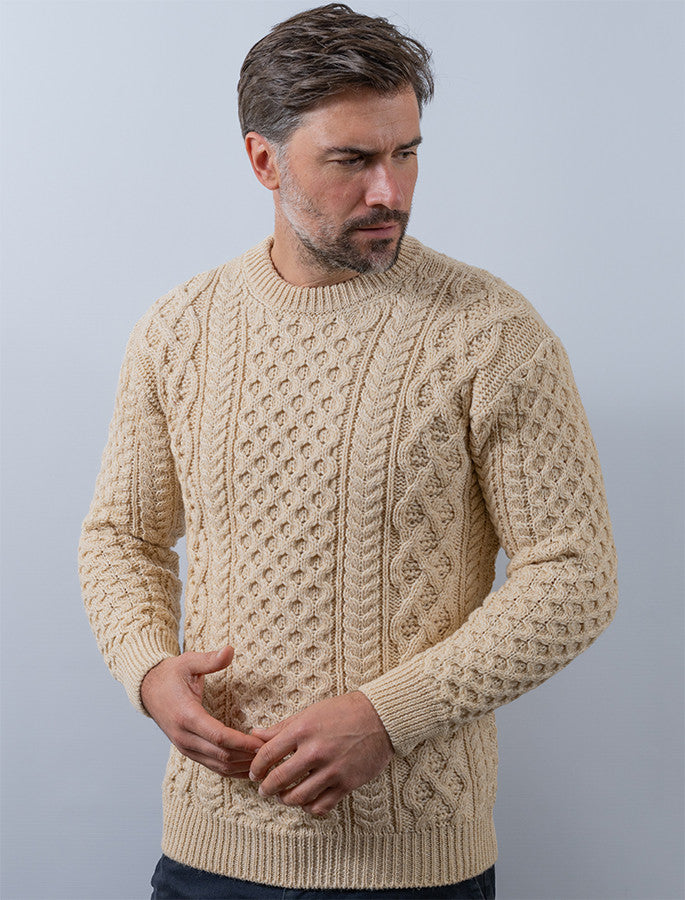 Heavyweight Merino Wool Aran Sweater - Oatmeal 