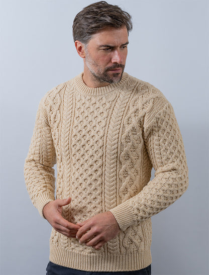 Heavyweight Merino Wool Aran Sweater - Oatmeal 