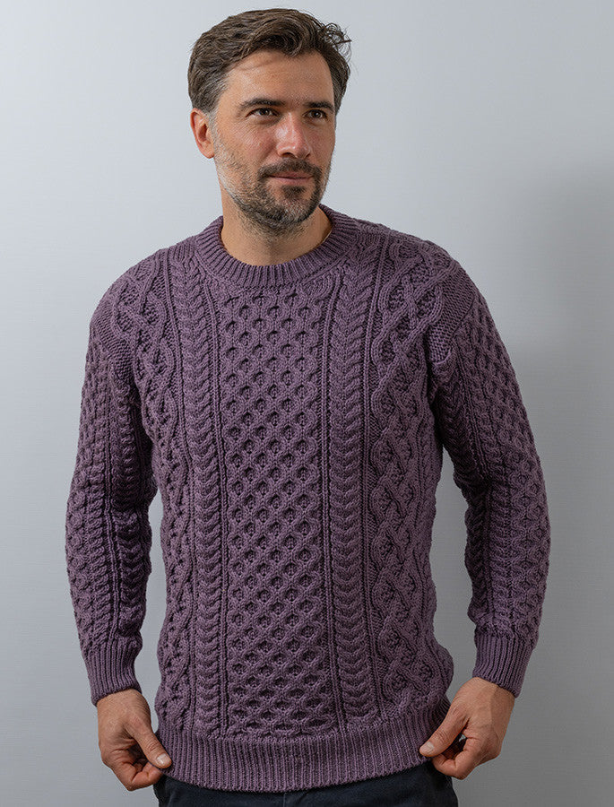 Heavyweight Merino Wool Aran Sweater - Warm Lavender 