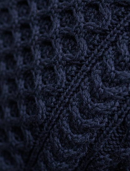 Heavyweight Merino Wool Aran Sweater - Navy 