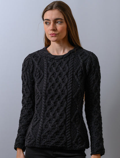 Womens Lambay Aran Sweater - Black 