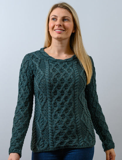 Womens Lambay Aran Sweater - Evergreen 
