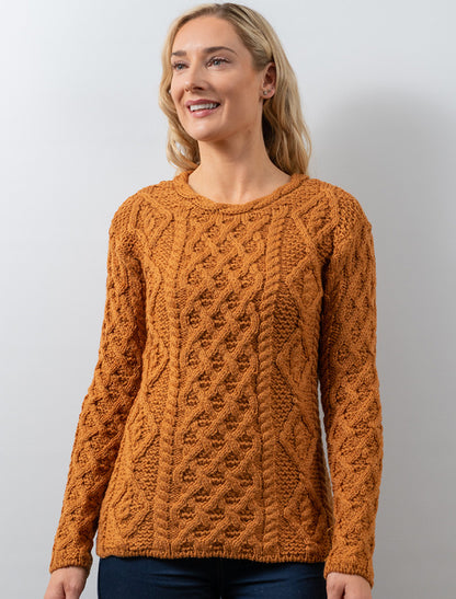Womens Lambay Aran Sweater - Golden Ochre 