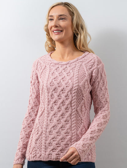 Womens Lambay Aran Sweater - Pale Pink 