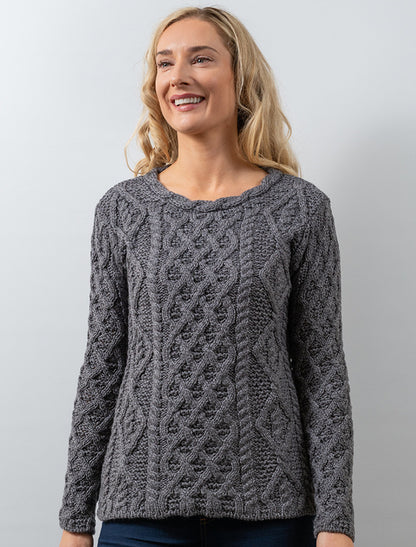 Womens Lambay Aran Sweater - Steel Marl 